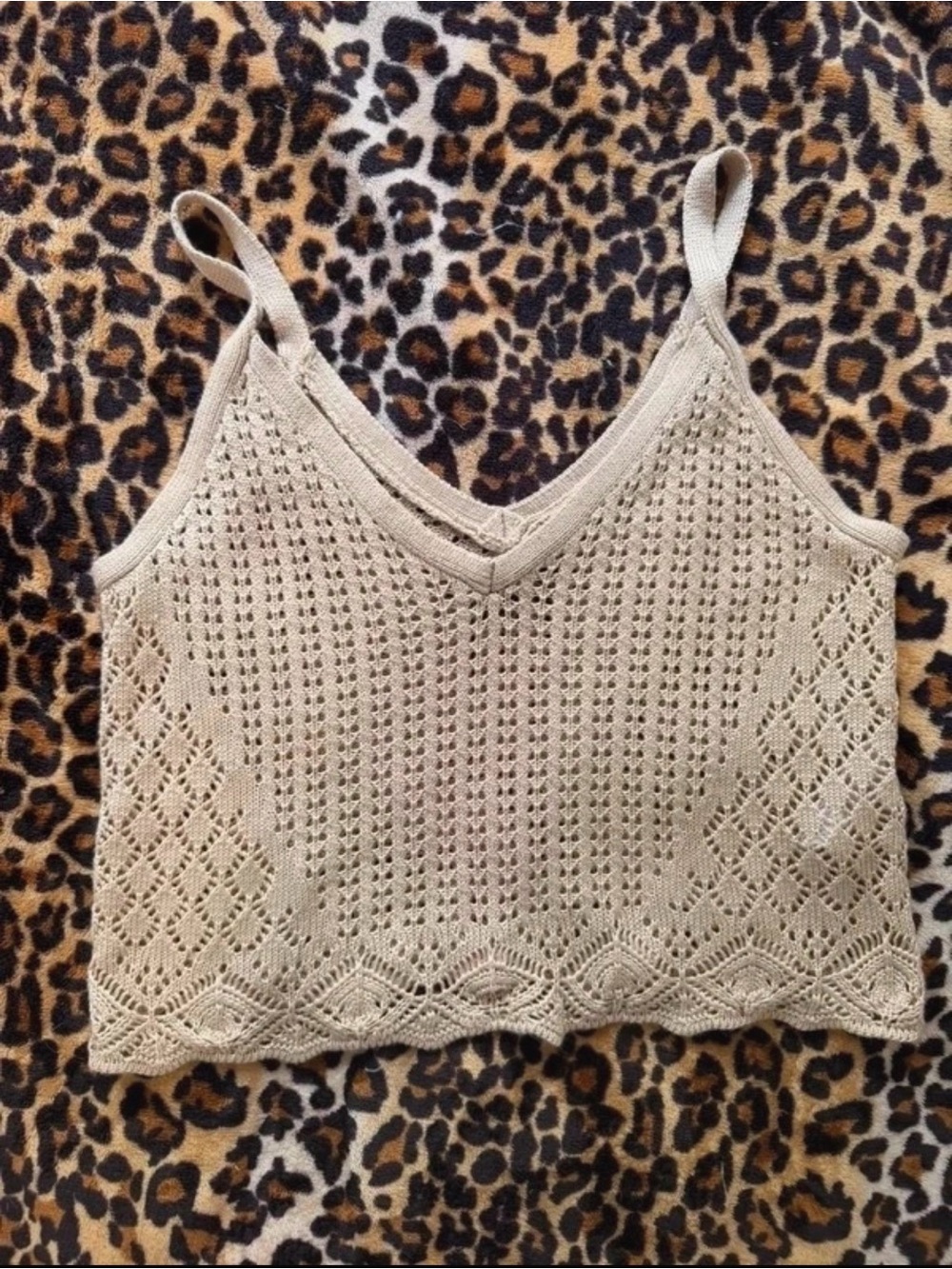 Almost Famous Beige Knit Lace-Trim Camisole